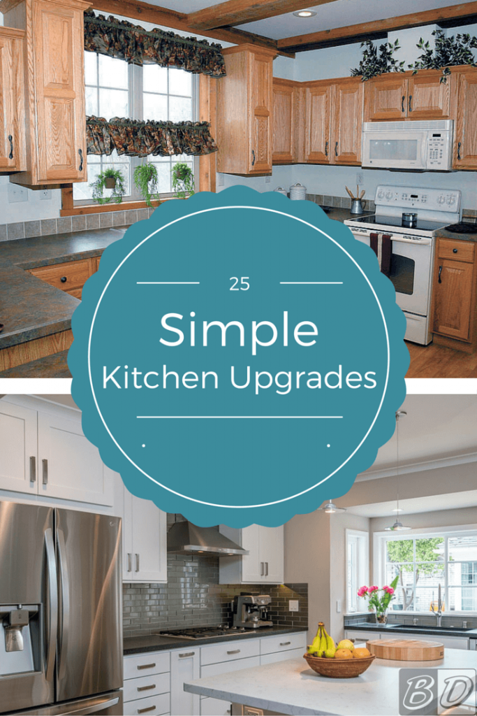 25 simple kitchen upgrades to give a boost to the look, feel and function of your kitchen. With these kitchen home improvements, you'll be able to cook like a pro, clean up any mess easily and enjoy the comforts of a well designed kitchen. 
