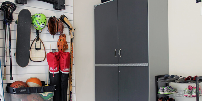 Image of Sports Equipment Stored in a Cleaned Out Garage