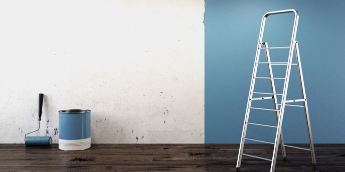 Blue Low VOC Interior Paint Over White Wall