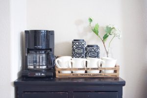 Incorporating a coffee bar into your bedroom makeover.