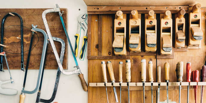 Image of Tools Hanging on a Garage Wall