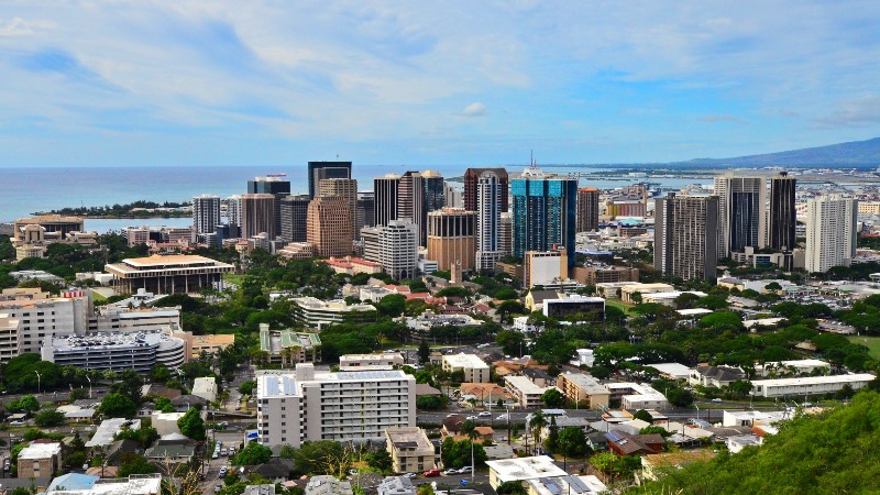 Skyline of Honolulu, a top green city.