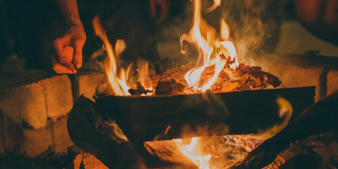 Fire in Outdoor Fire Pit Late at Night