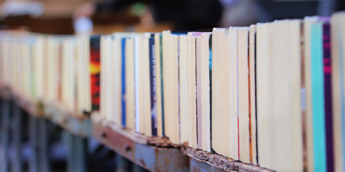 Row of used books for sale