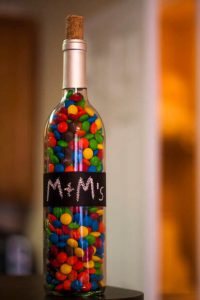 Bottle Full of Candy With a Strip of Chalkboard Paint, Labelled M&Ms.