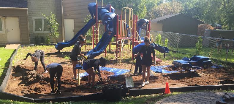 East View High School Girls Track Team at Work on Playground