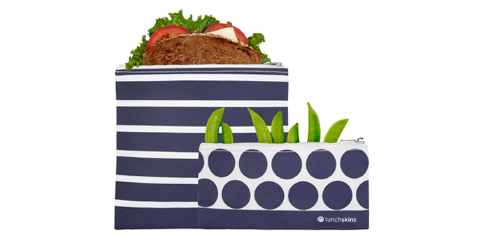 Sandwich and Veggies Inside Blue LunchSkins Bags