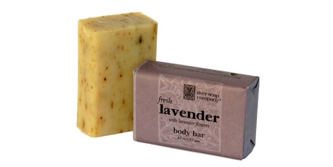 Bar of Lavender River Soap Next to Its Packaging