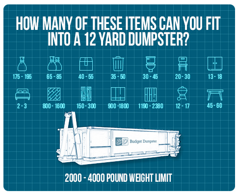 Infographic of How Many Items Can Fit in a 12 Yard Dumpster