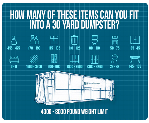 Infographic of How Many Items Can Fit in a 30 Yard Dumpster