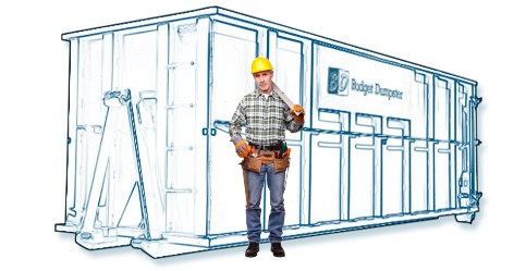 Construction Worker Standing in Front of a 40 Yard Dumpster
