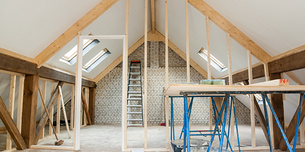 Attic Under Construction With Construction Tools