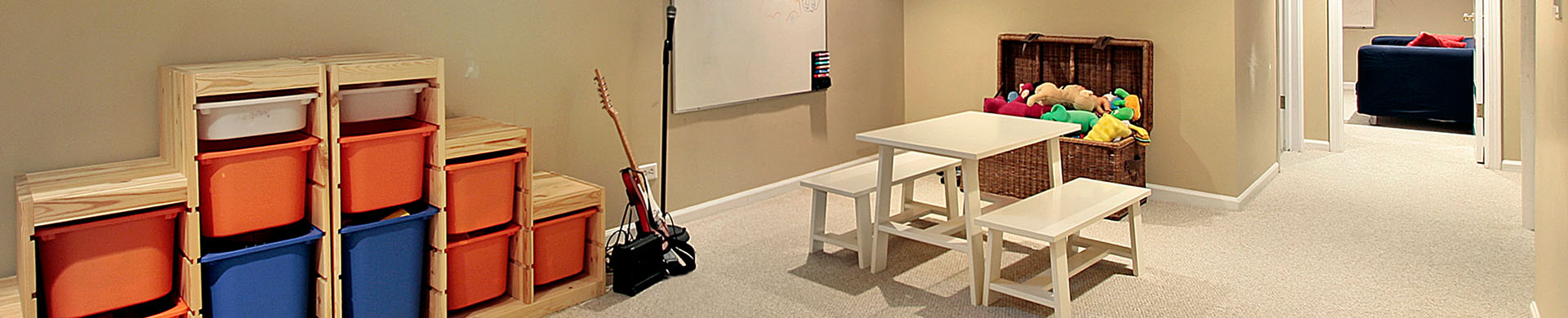 Organized Basement With Shelves