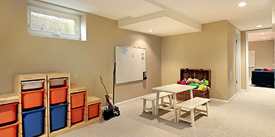 Clean Basement Organized into Labeled Drawers