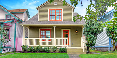 Green Bungalow Style Home: Cozy Charm.
