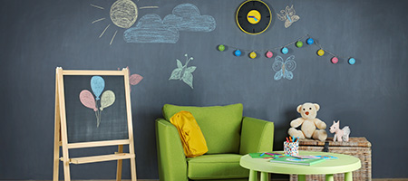 Children's playroom chalkboard wall