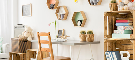 Children's homework station with desk and bookshelf