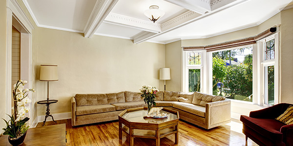 White Coffered Ceiling in Living Room