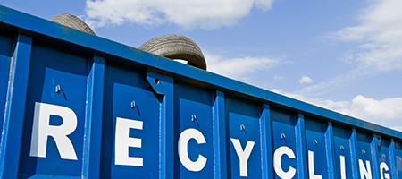 Blue Recycling Dumpster With Tires
