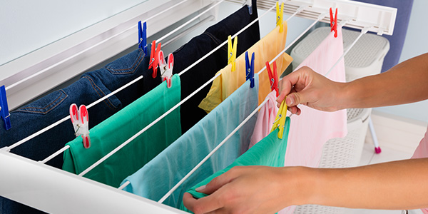 Clothes Hung From Folding Drying Rack