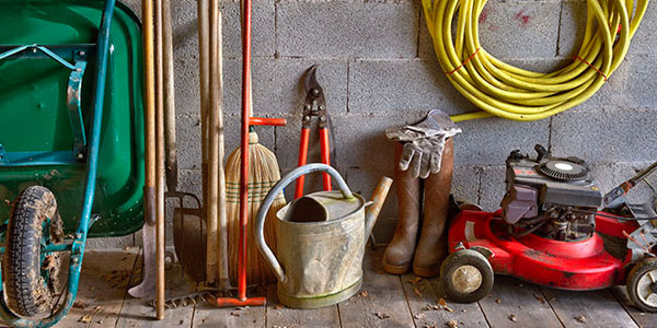 Garden Equipment Stored Neatly in Shed