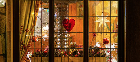 Festive Window With Stars, Heart and Pinecones