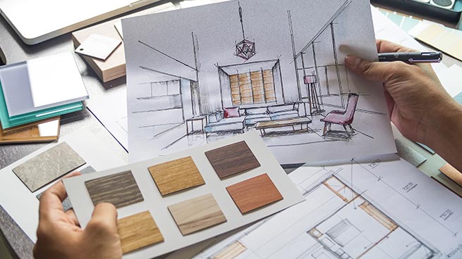 Person Holding Remodel Sketch and Floor Samples