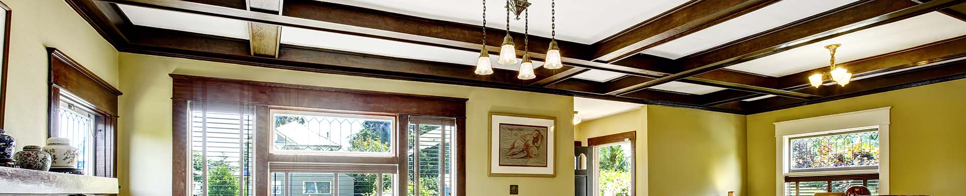 Living Room With Coffered Ceiling