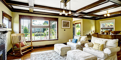 Living Room With Coffered Ceiling