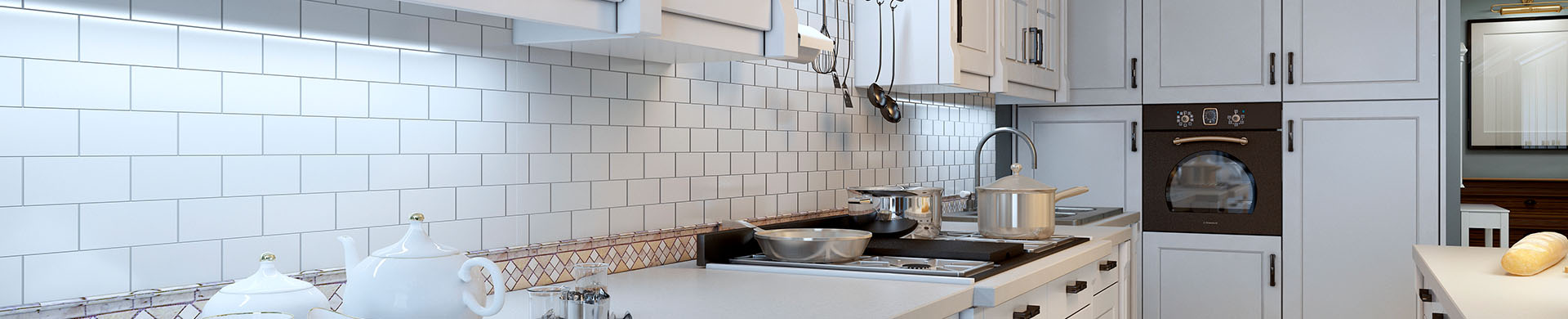 White Backsplash Tile in Kitchen