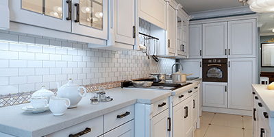 White Backsplash Tile in Kitchen