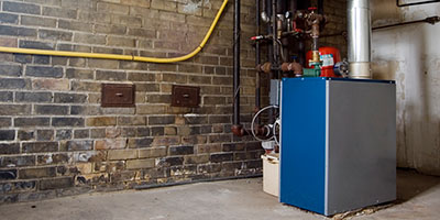 Boiler in Basement With Brick Walls