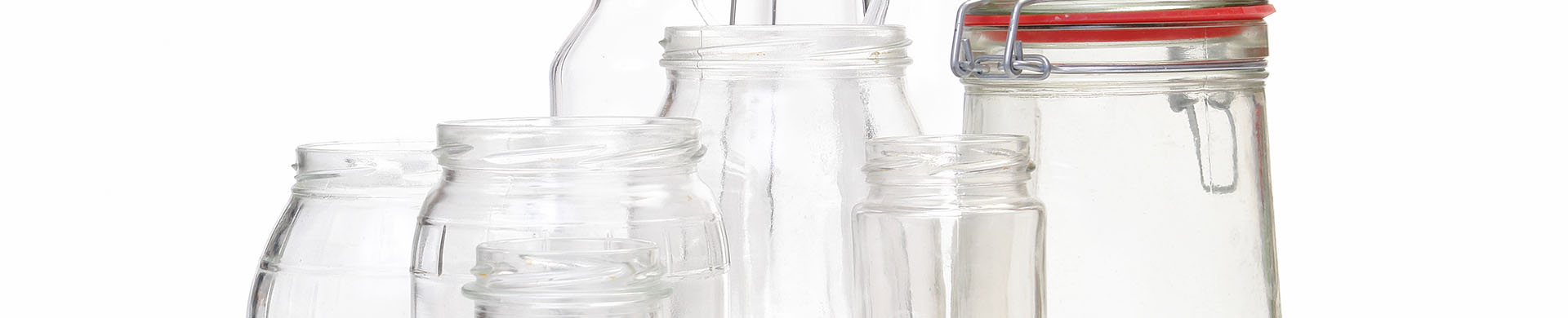 Group of Glass Jars and Bottles Ready for Reuse