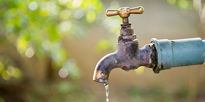 Running Faucet With Nature Background