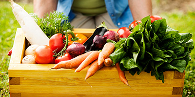 Colorful Vegetables in a Wood Box