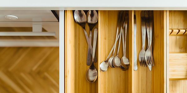 Silverware Separated in Drawer Organizer