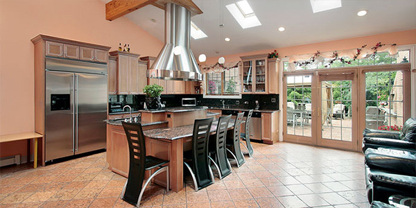 Skylights in Tan and Beige Kitchen Providing Ample Natural Light
