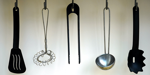 Kitchen Utensils Hanging From Countertop Storage Option