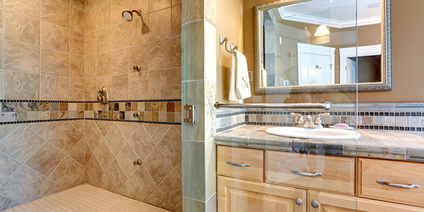 Luxury Bathroom With Tiled Shower and Sink
