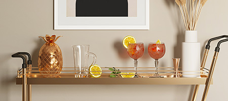 Mini Bar Cart With Drinks and Flowers