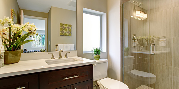 Contemporary Bathroom With Glass Shower Doors