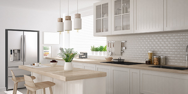 Modern Gray Kitchen With Dark Brown Cabinets and Island