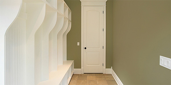 Modern Mudroom With Wall Dividers and a Bench