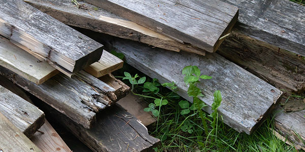 Pile of Old Deck Boards in Grass