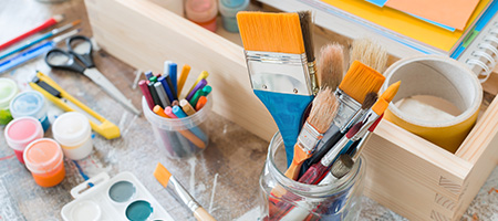 Organized craft supplies on table