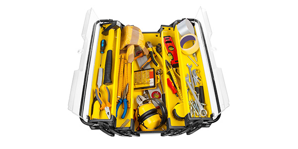 Organized yellow toolbox.