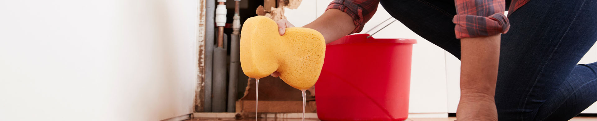 Woman Mopping Up Water Damaged Floor