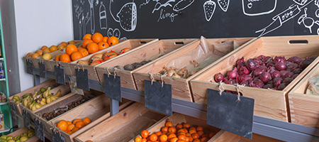Grocery Store With Wooden Produce Crates