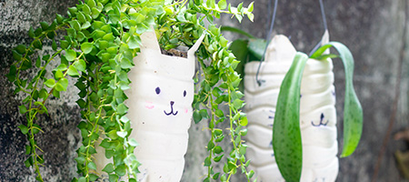 White Cat Planters Made From Used Plastic Bottles