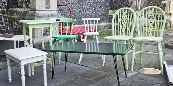 Secondhand Furniture on Display at Garage Sale